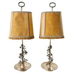 French Pair of Tall Silvered Bouillotte Lamps from Aix-en-Provence