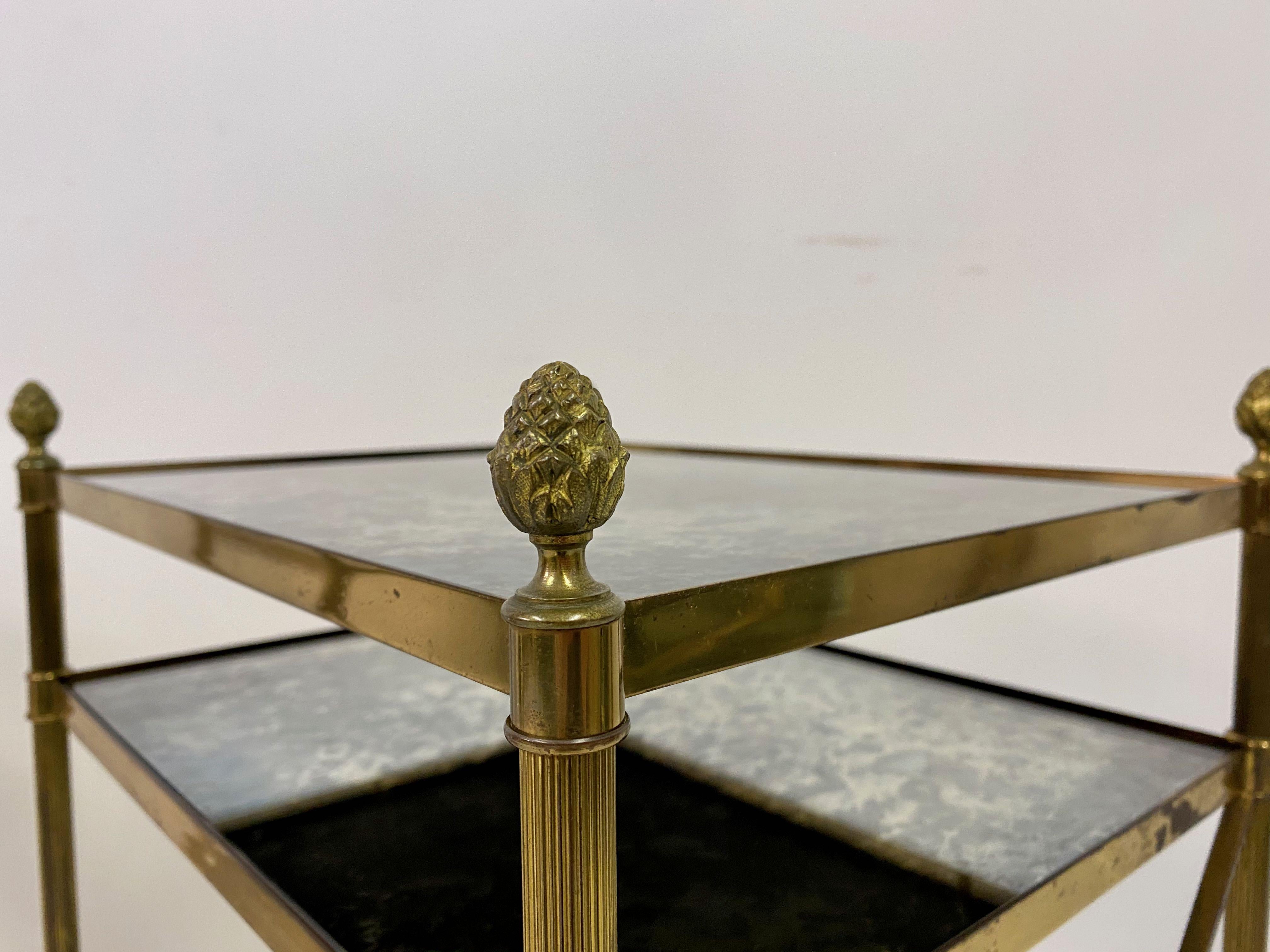 French Pair of Three Tier Brass and Églomisé Side Tables or Étagères 5