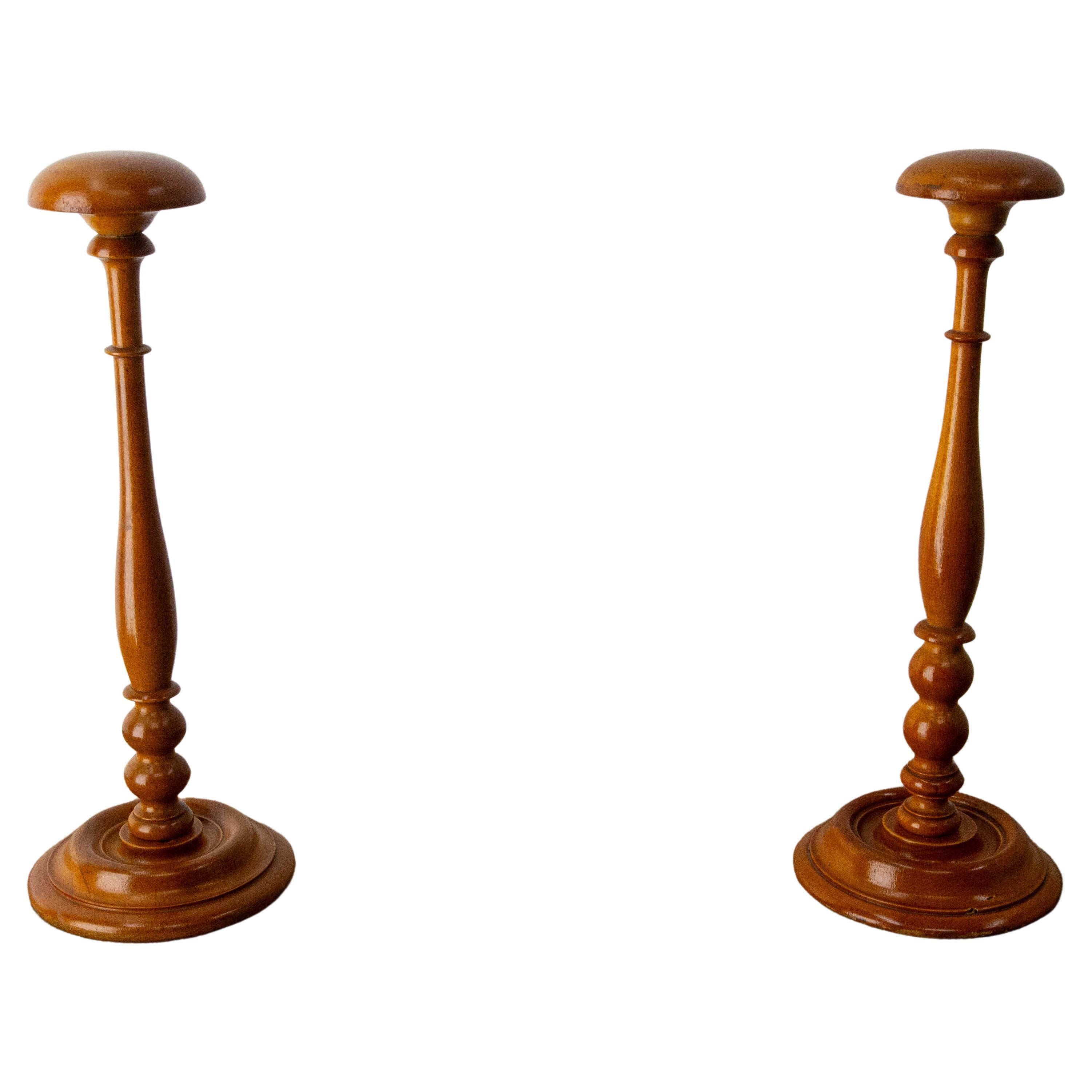 French Pair of Turned Beech Hat Holders, 20th Century