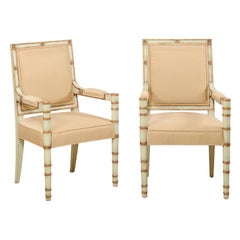French Pair of Vintage Accent Chairs with Neoclassical Design Influences