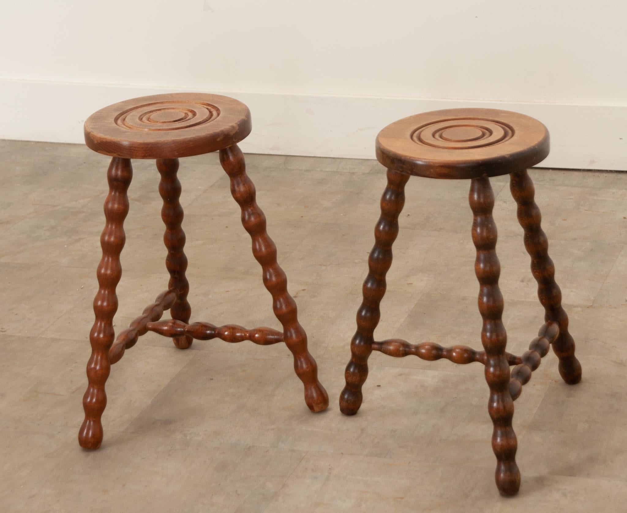 French Provincial French Pair of Vintage Bobbin Stools