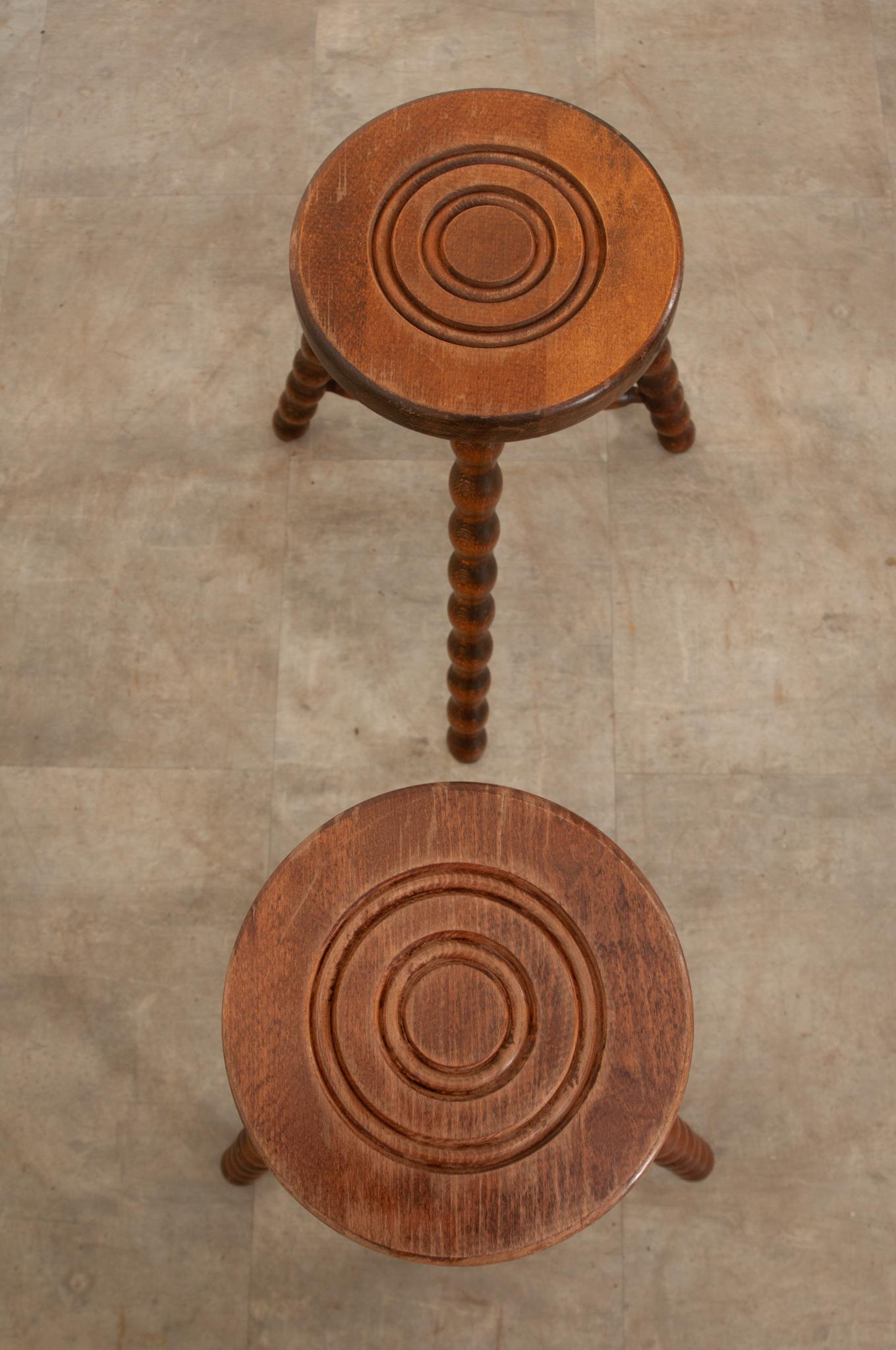Hand-Carved French Pair of Vintage Bobbin Stools
