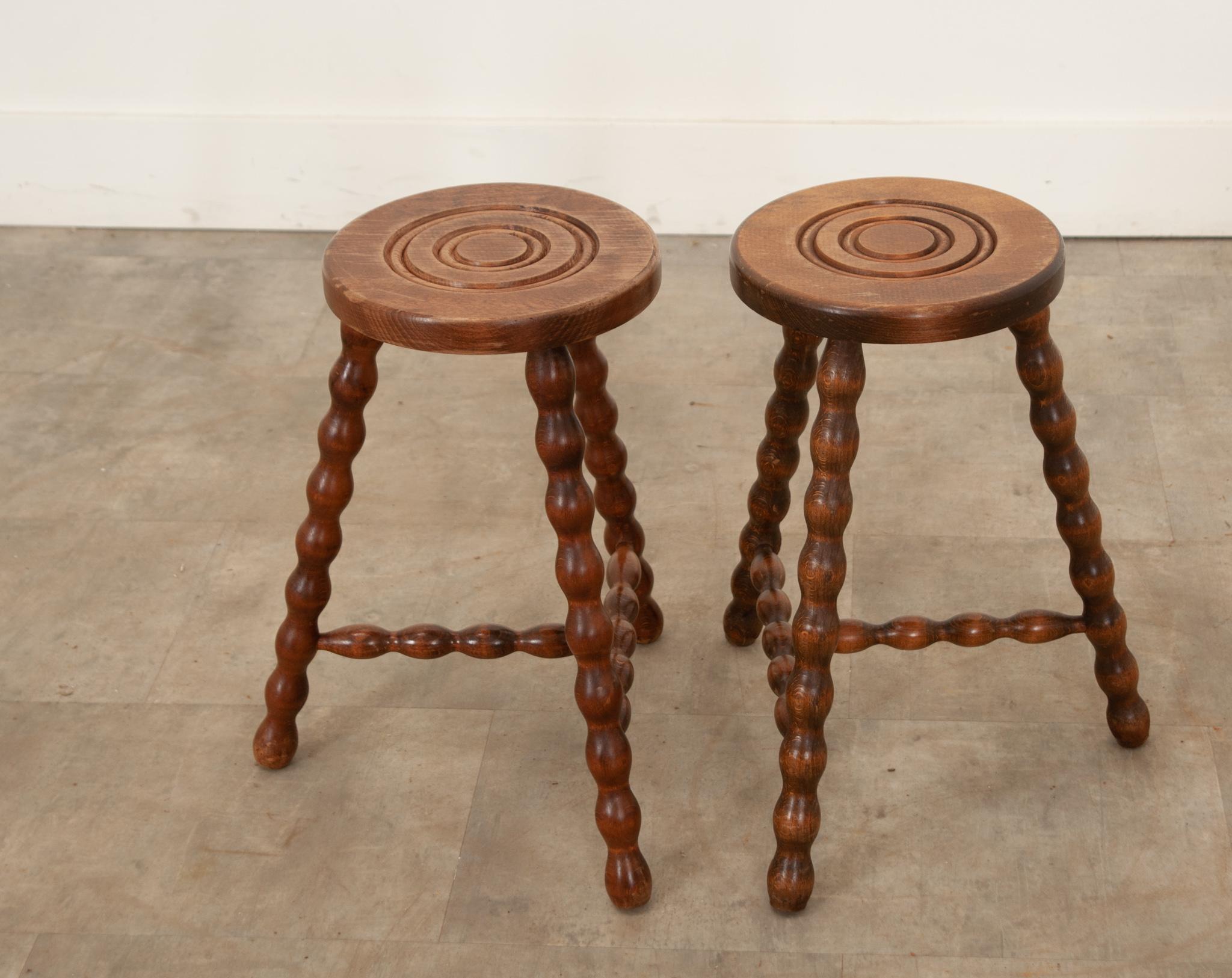 French Pair of Vintage Bobbin Stools In Good Condition In Baton Rouge, LA