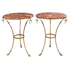 French Pair of Vintage Brass & Marble Tables