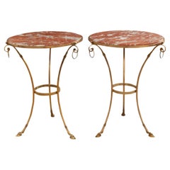 Paire de tables vintage en laiton et marbre