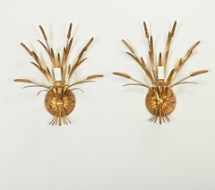 French Pair of Vintage Brass Wheat Sconces