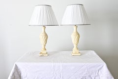 French Pair of Vintage Carved Marble Table Lamps