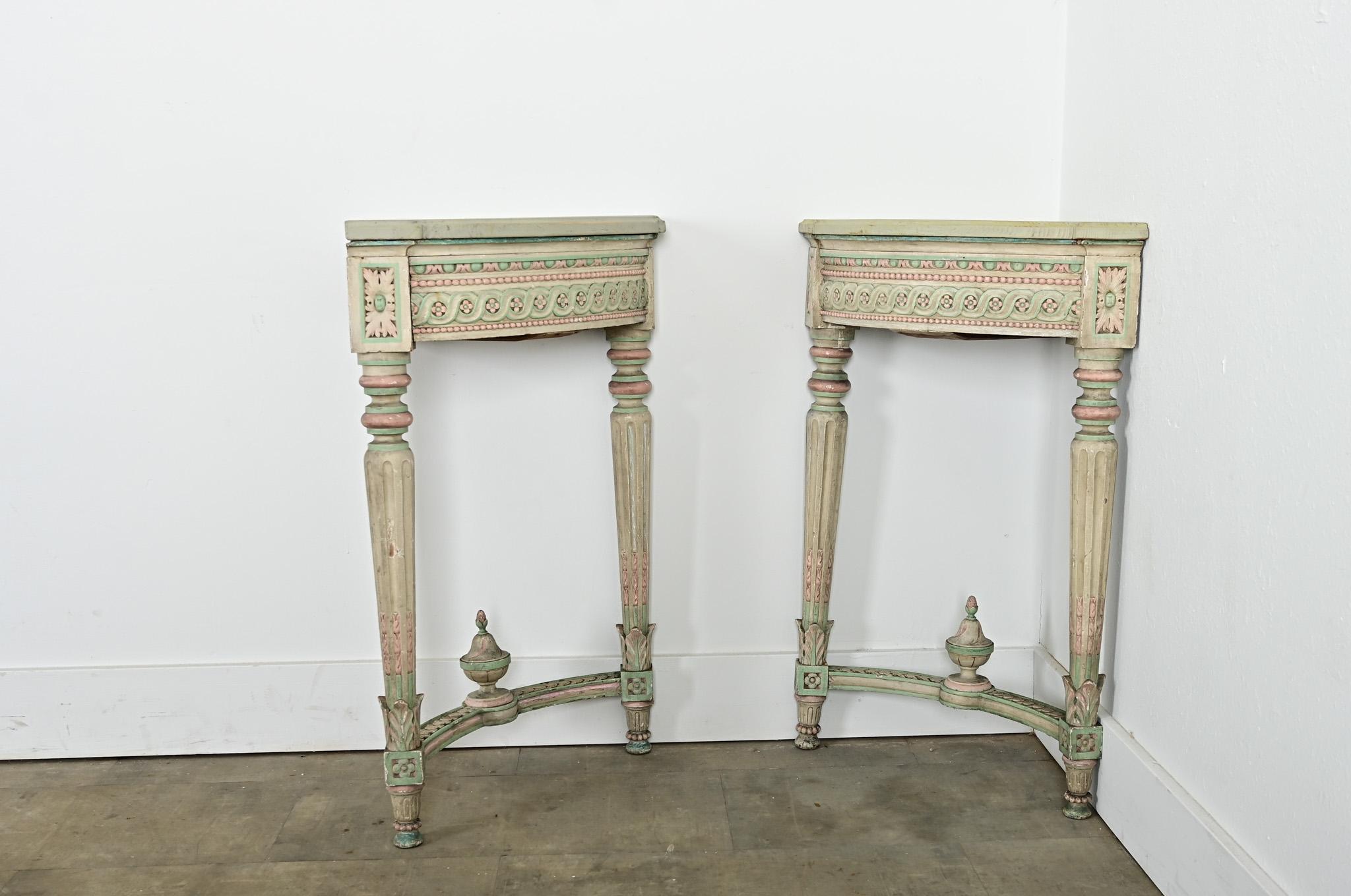 Pareja de Demilunes de Esquina Estilo Luis XVI Vintage Franceses Francés en venta