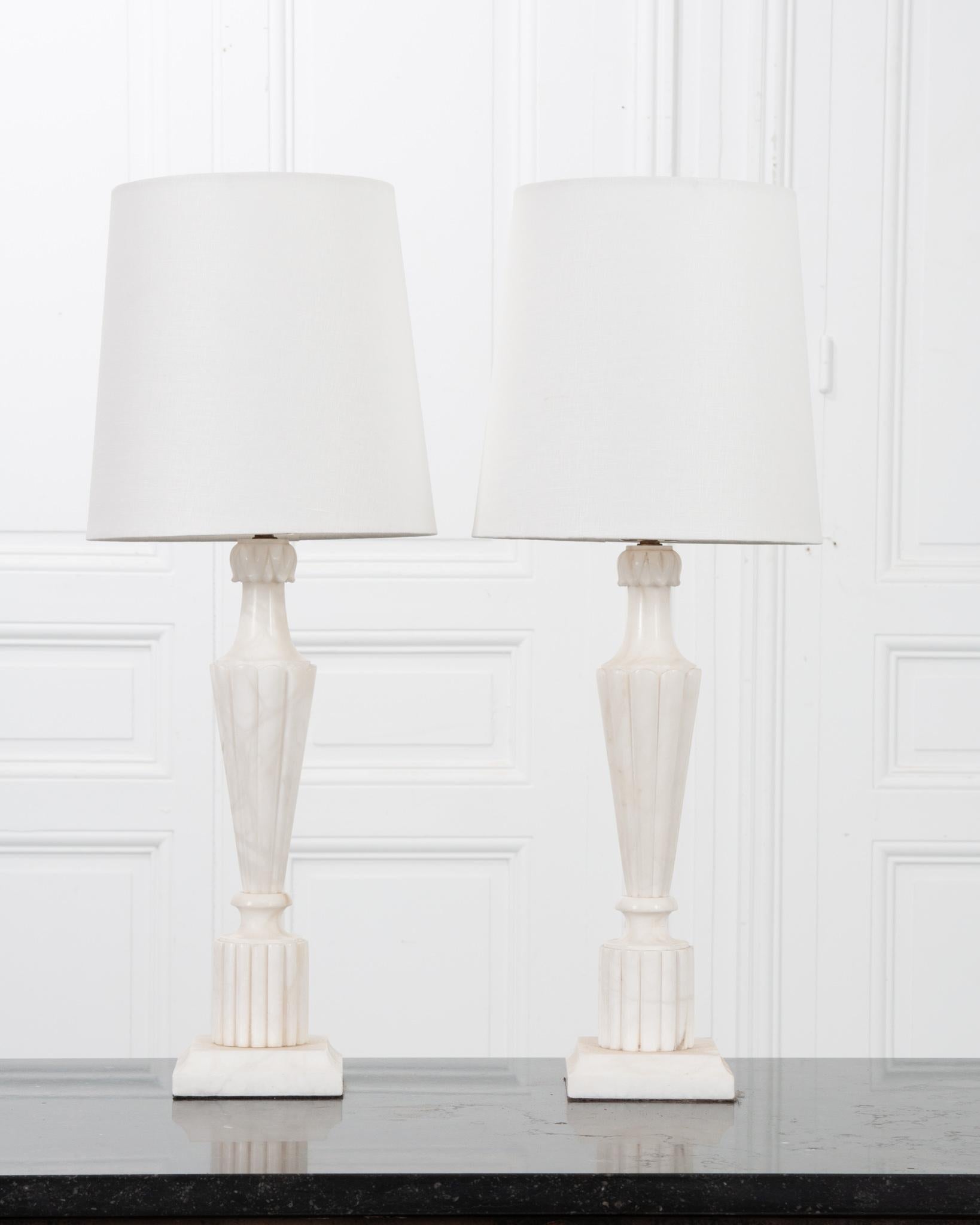 Carved French Pair of Vintage Marble Lamps