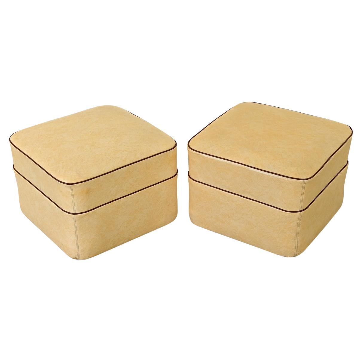French Pair of Vintage Square Footstools