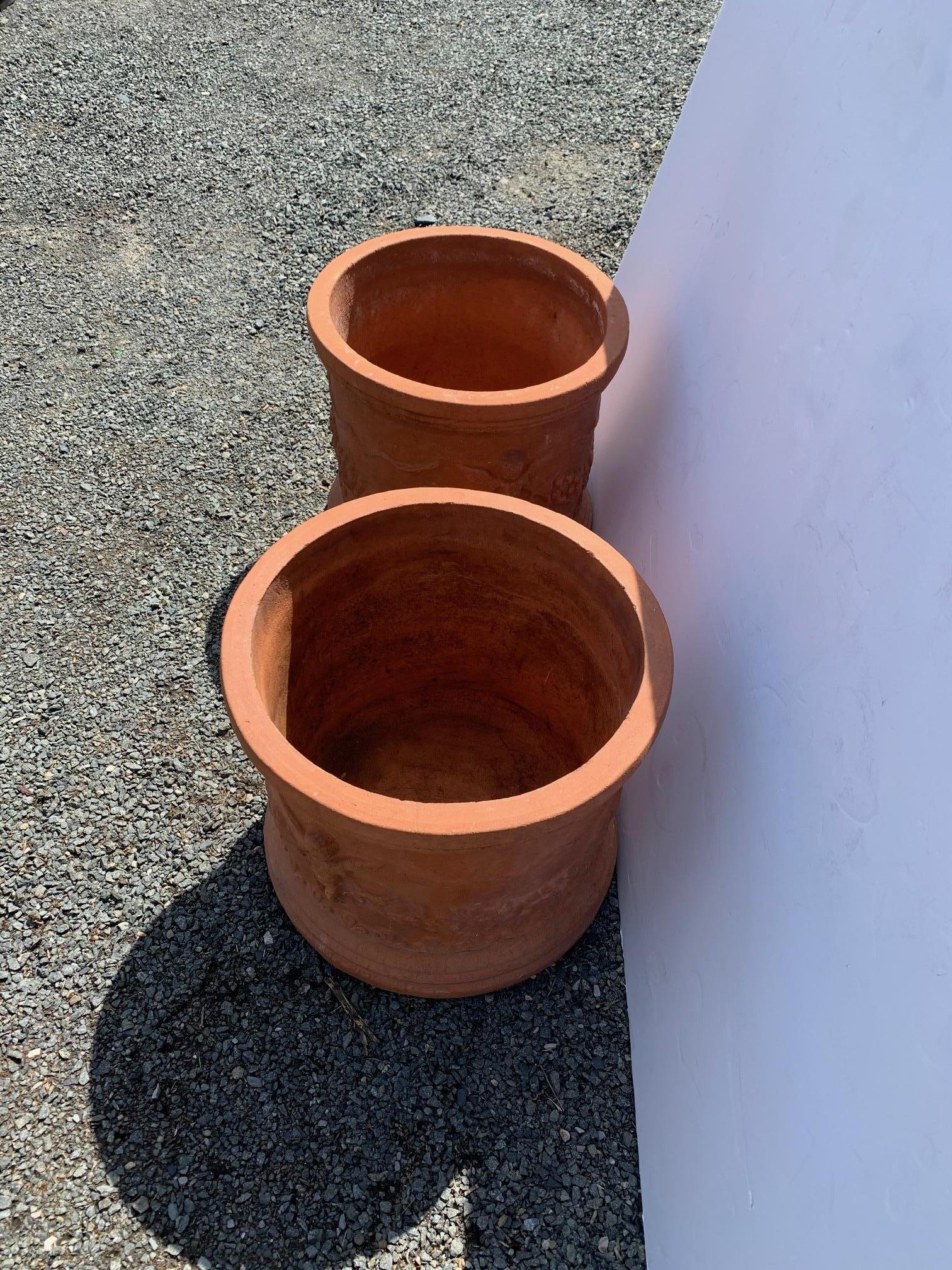 French Pair of Vintage Terracotta Planters Pots with Swags and Putti 1
