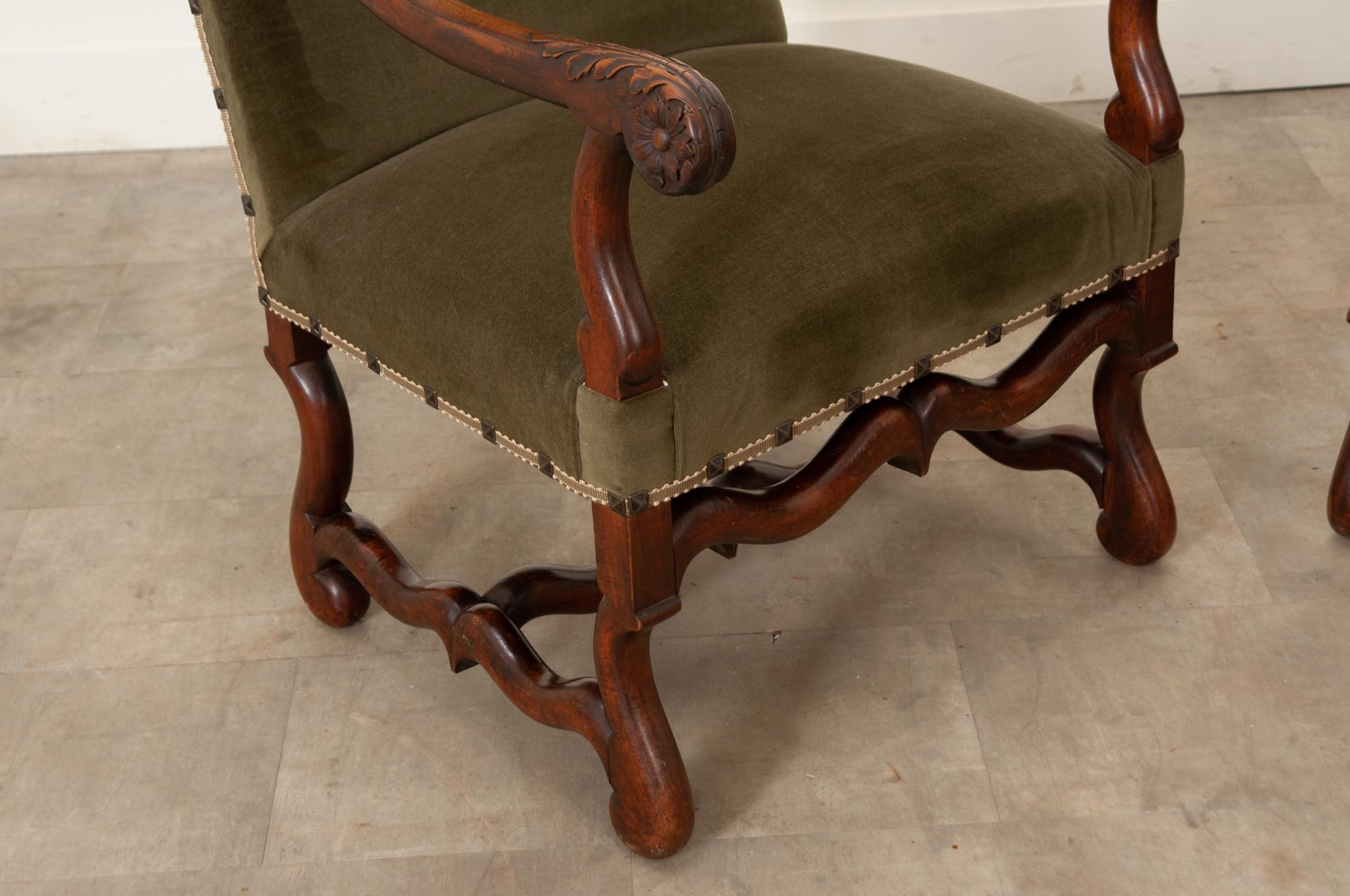 French Pair of Walnut Os de Mouton Armchairs 5