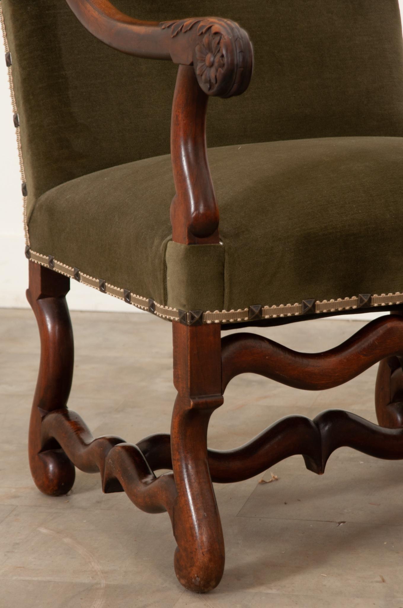 Upholstery French Pair of Walnut Os de Mouton Armchairs