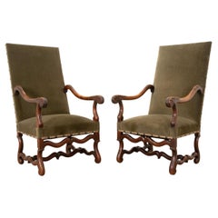 French Pair of Walnut Os de Mouton Armchairs