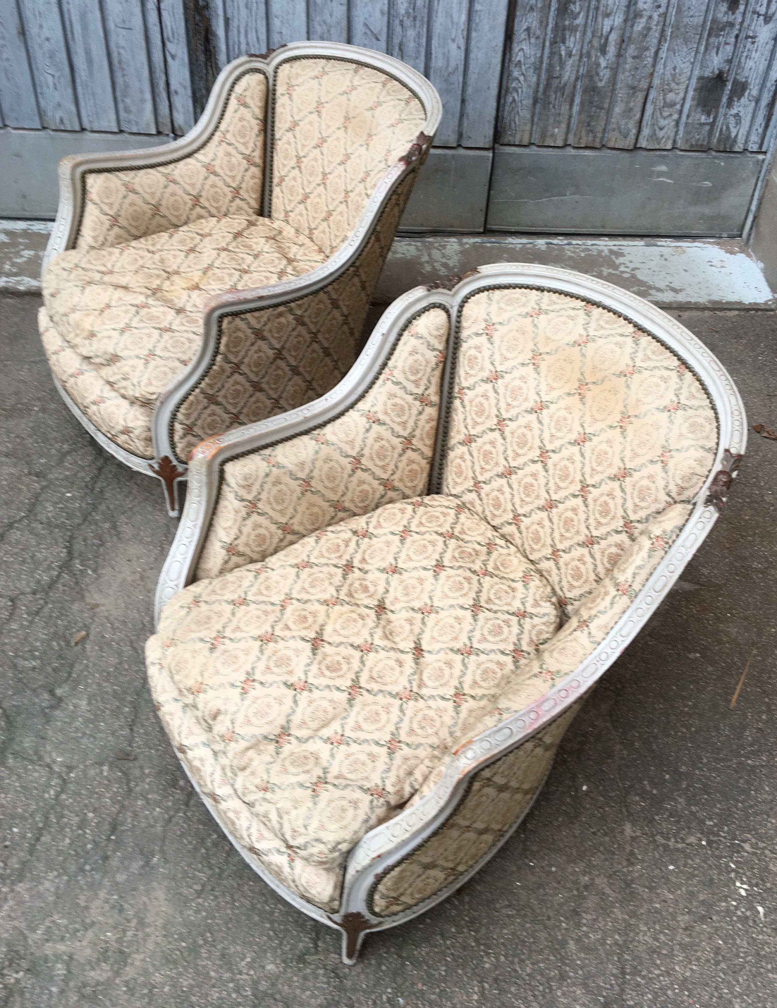 French Pair of White Painted Rococo Bergère Armchairs 13