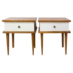 French Pair of White Skai Nightstands Side Cabinets Bedside Tables, circa 1960