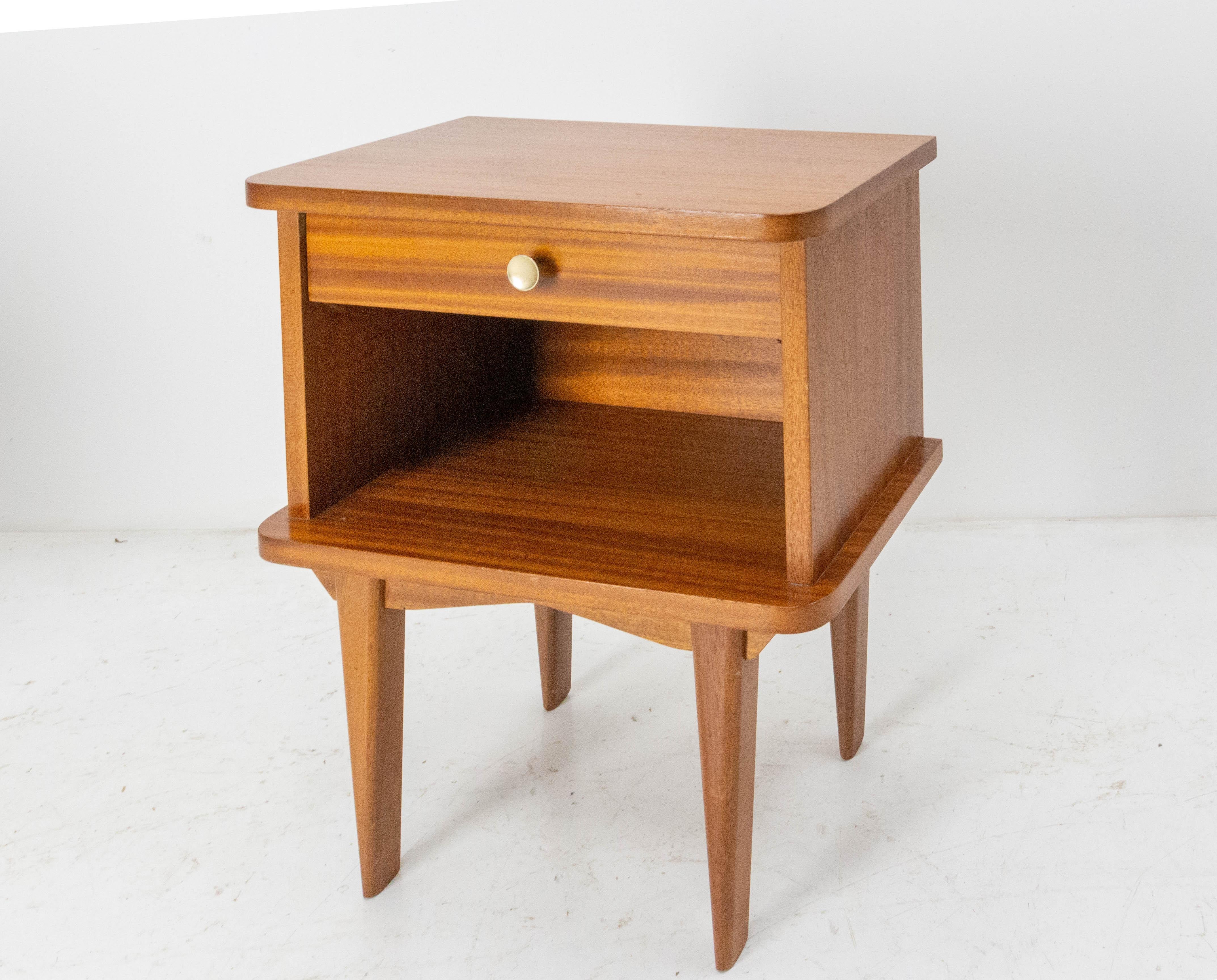 Mid-20th Century French Pair of Wood Nightstands Side Cabinets Bedside Tables, circa 1960
