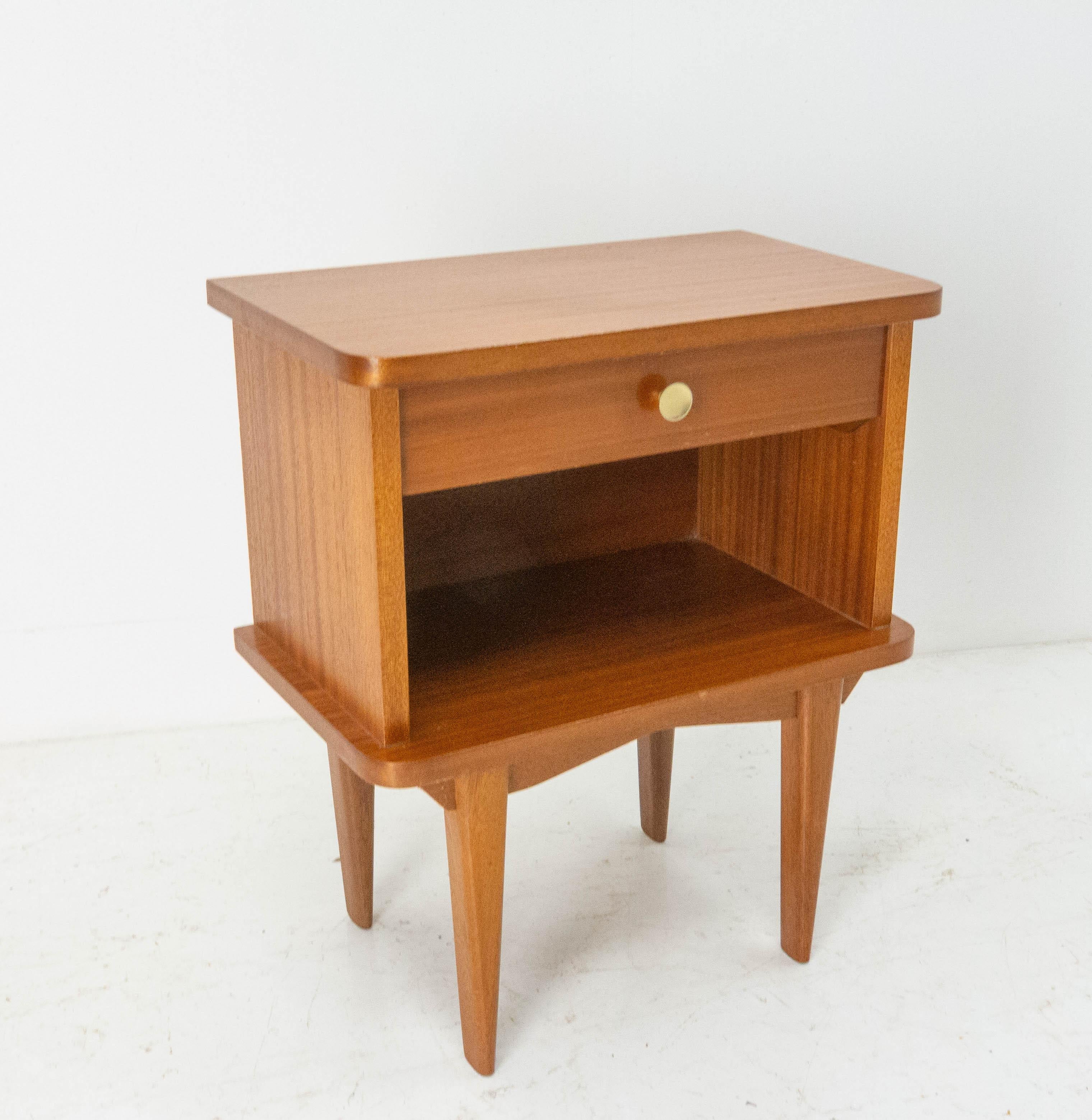French Pair of Wood Nightstands Side Cabinets Bedside Tables, circa 1960 1