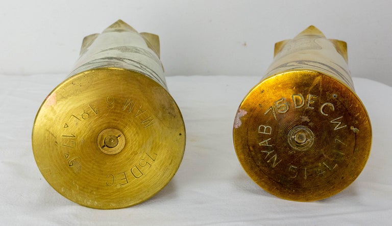 French Pair of World War I Brass Engraved Shell Casings Trench ...