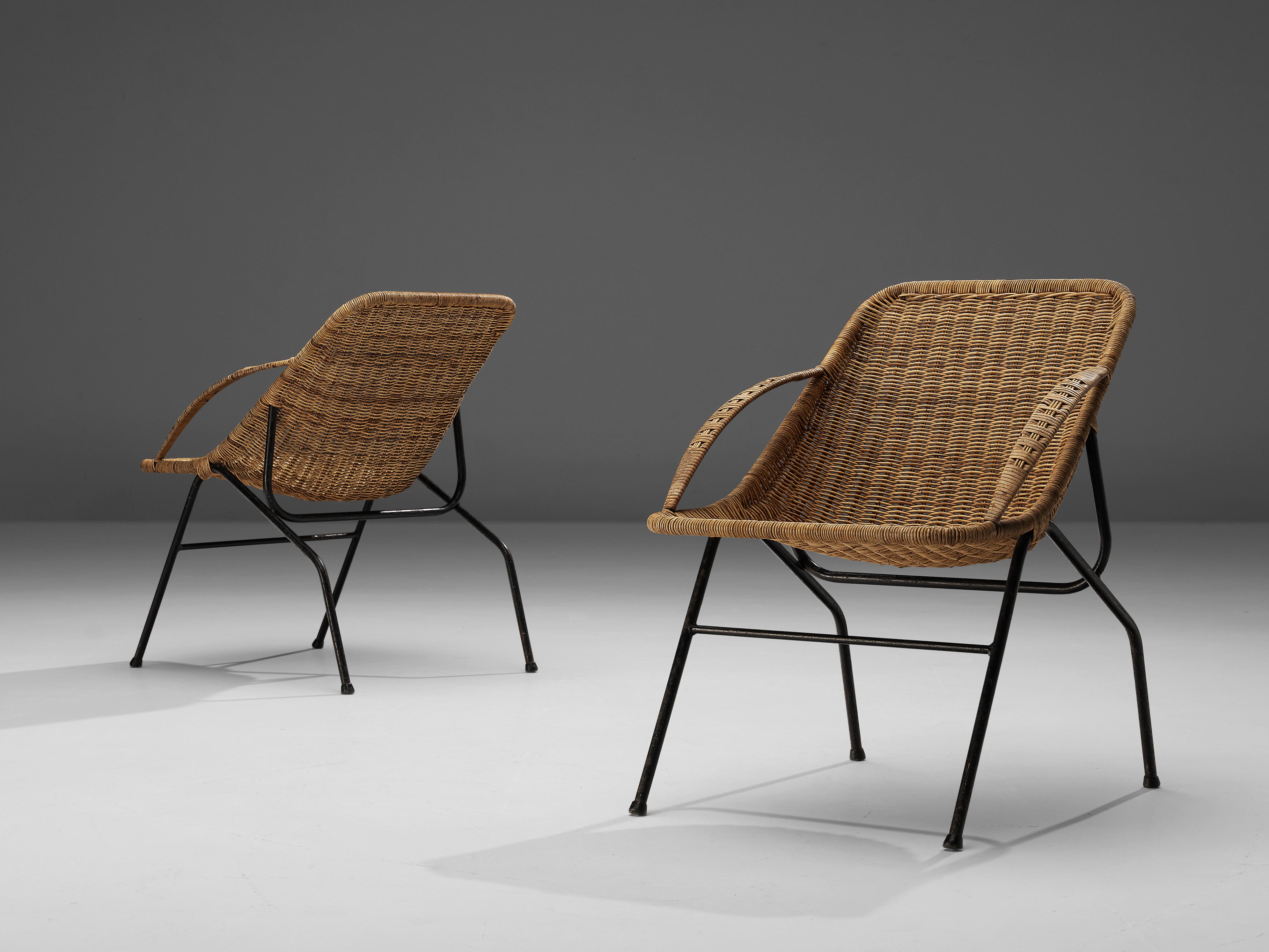 Mid-Century Modern French Pair of Woven Cane Chairs, 1950s