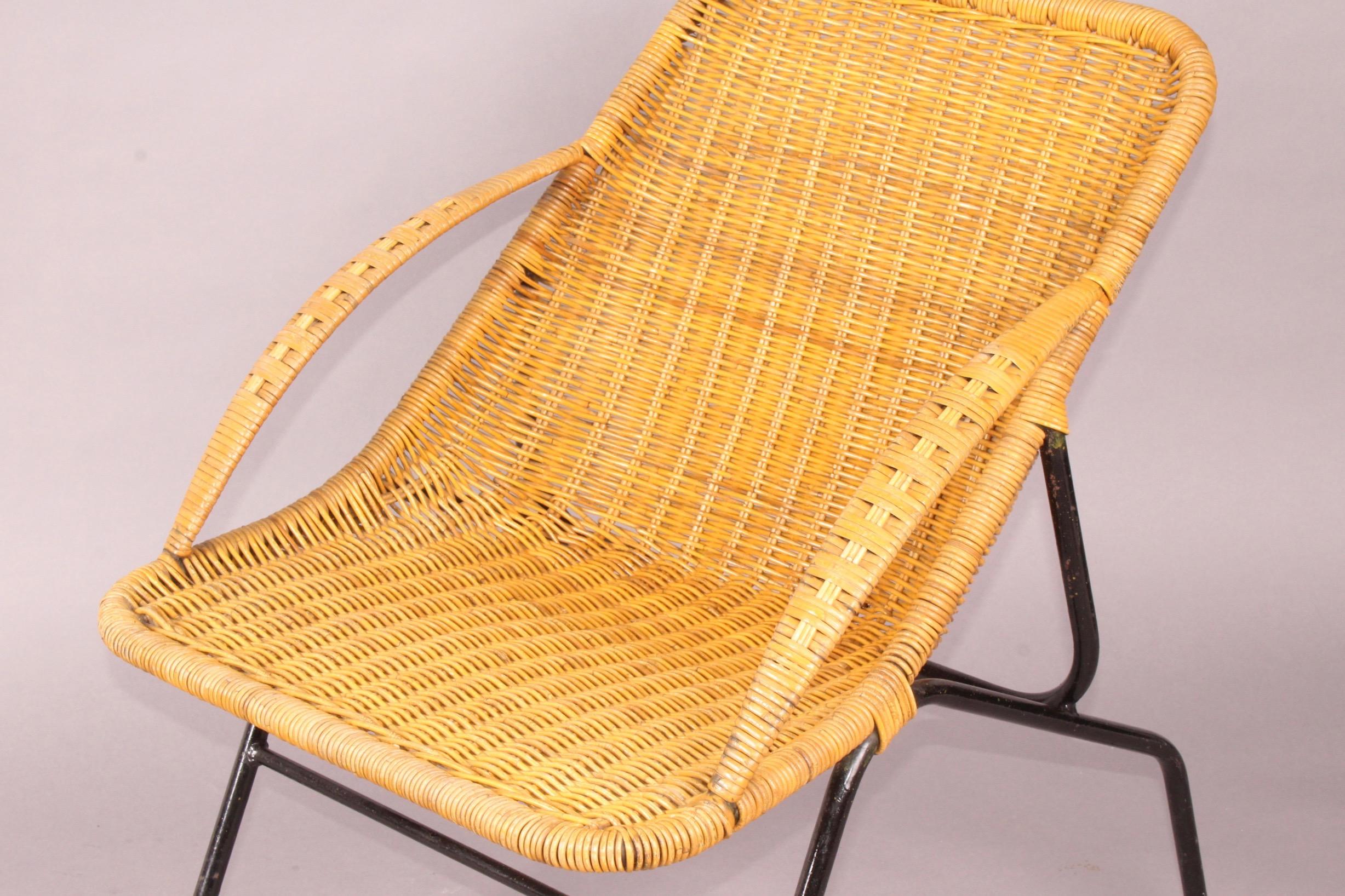 Metal French Pair of Woven Cane Chairs, 1950s