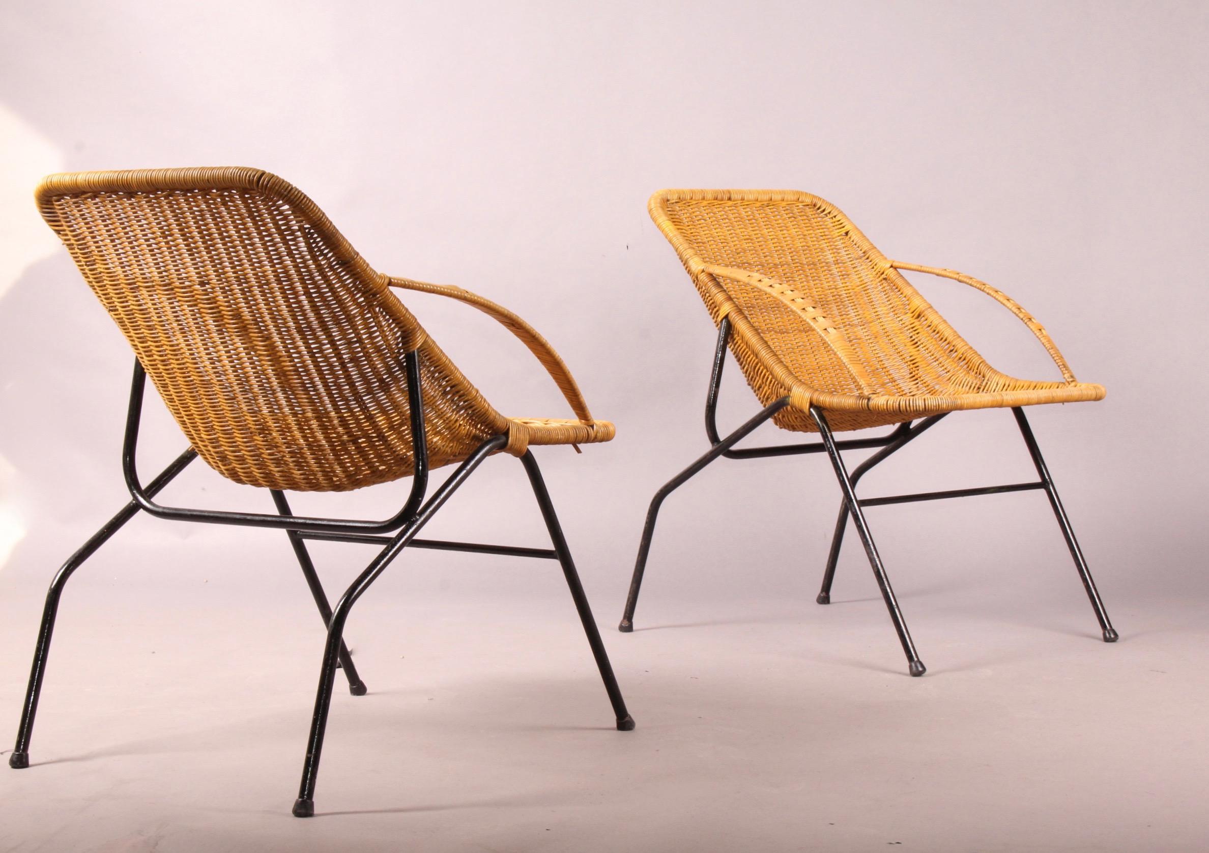 French Pair of Woven Cane Chairs, 1950s 2