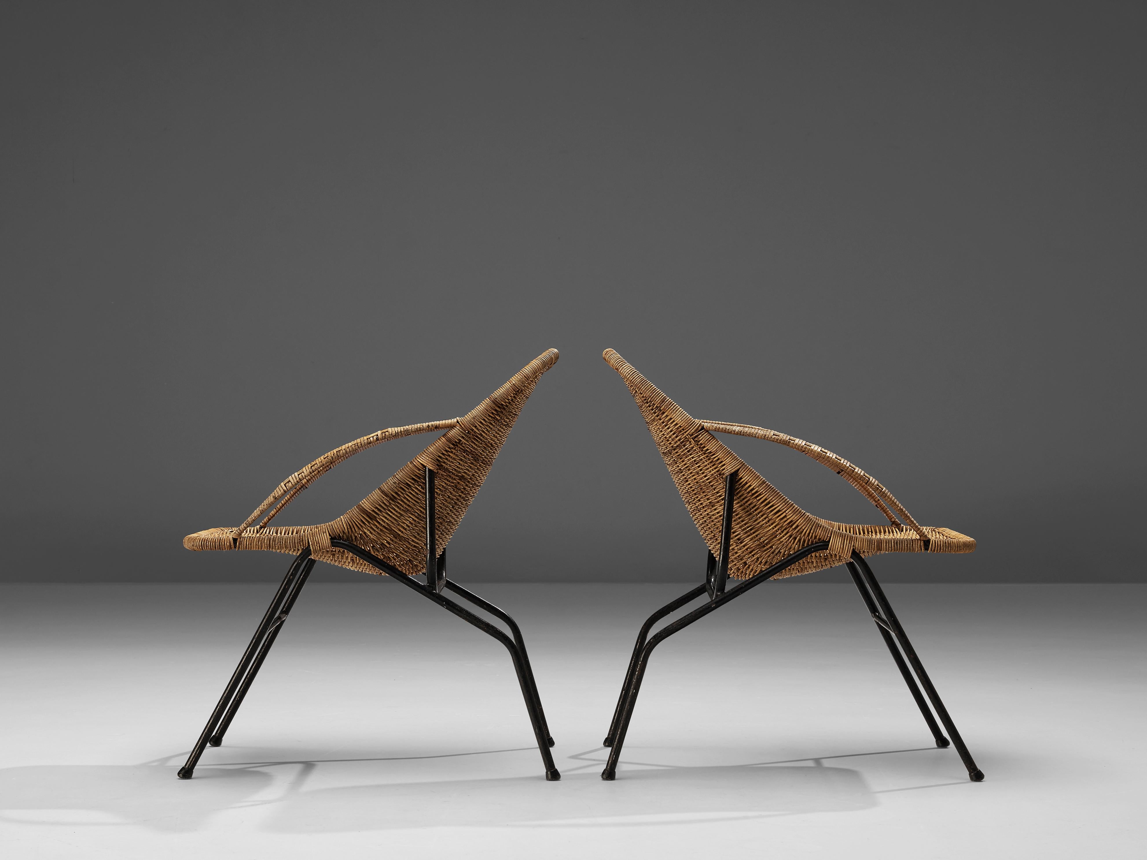 French Pair of Woven Cane Chairs, 1950s 2