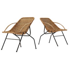 French Pair of Woven Cane Chairs, 1950s