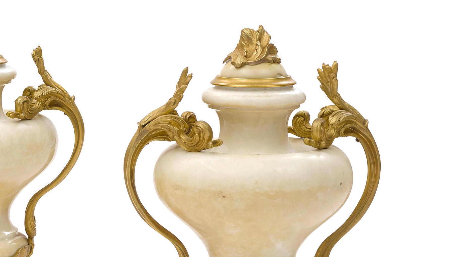 French Pair Ormolu Mounted Marble Urns, Signed E. KAHN 12