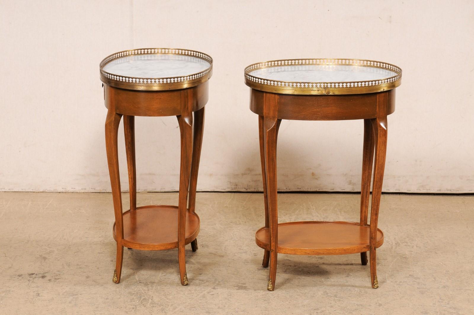 French Pair Oval Side Tables w/Marble & Brass Gallery Tops For Sale 6