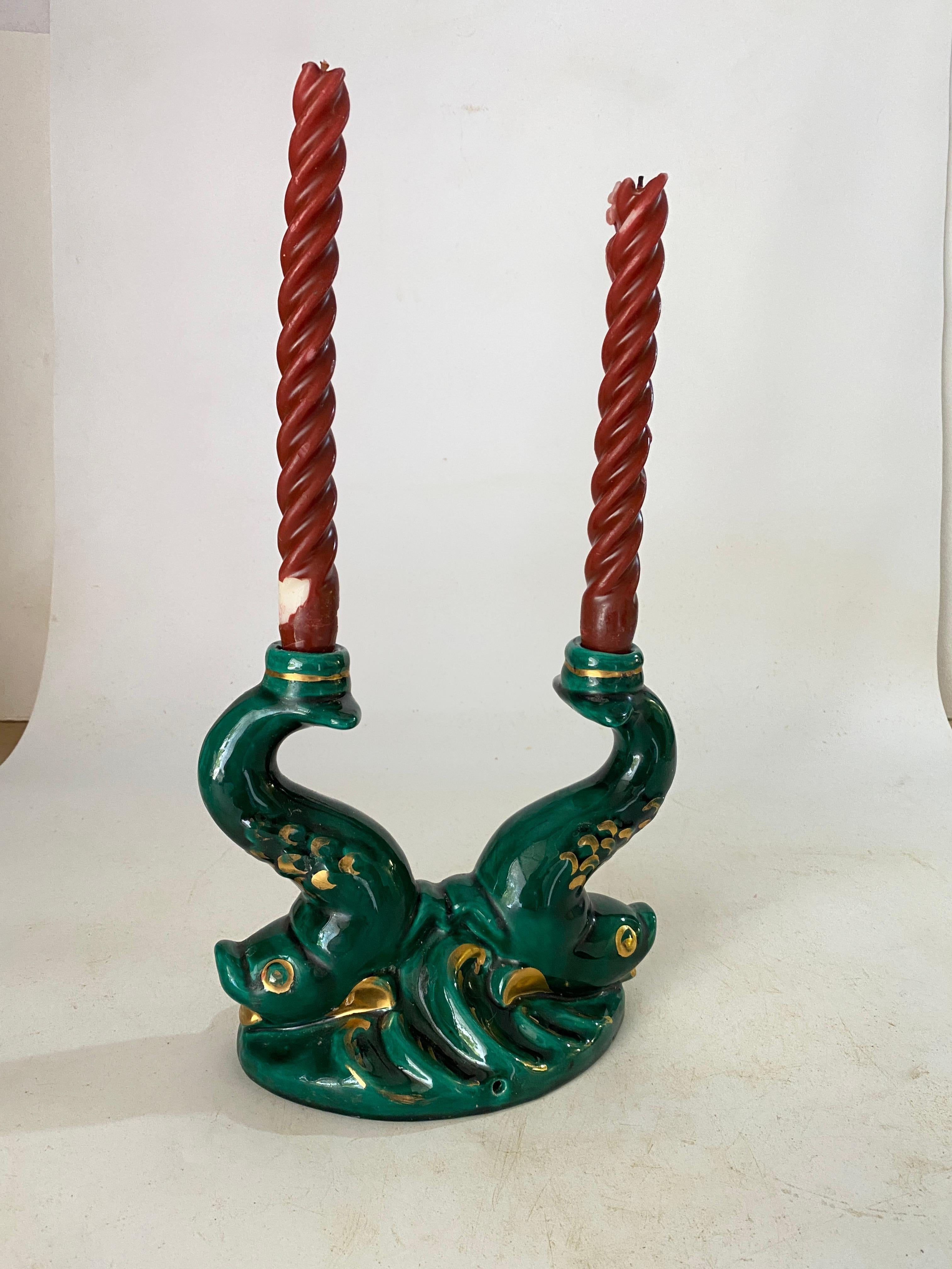 French of Candle holder Ceramic France 1970s  With Red old candles In Good Condition For Sale In Auribeau sur Siagne, FR