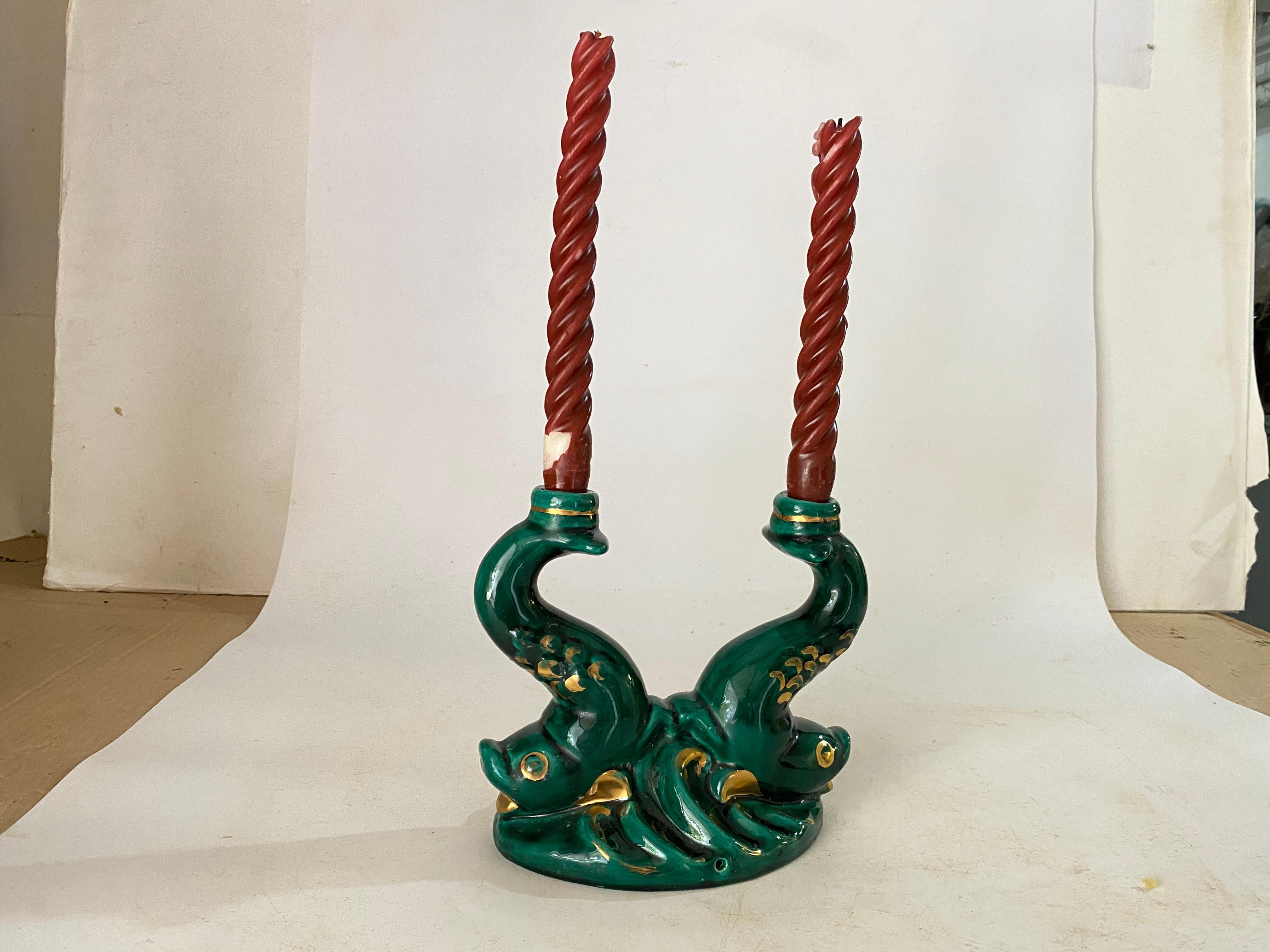 French of Candle holder Ceramic France 1970s  With Red old candles For Sale 4