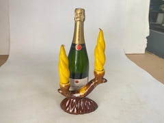 French Pair Pair of Candle holder Ceramic France 1970s  With yellow old candles