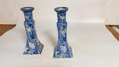 French Pair Pair of Candle holder In blue Ceramic France 1970s