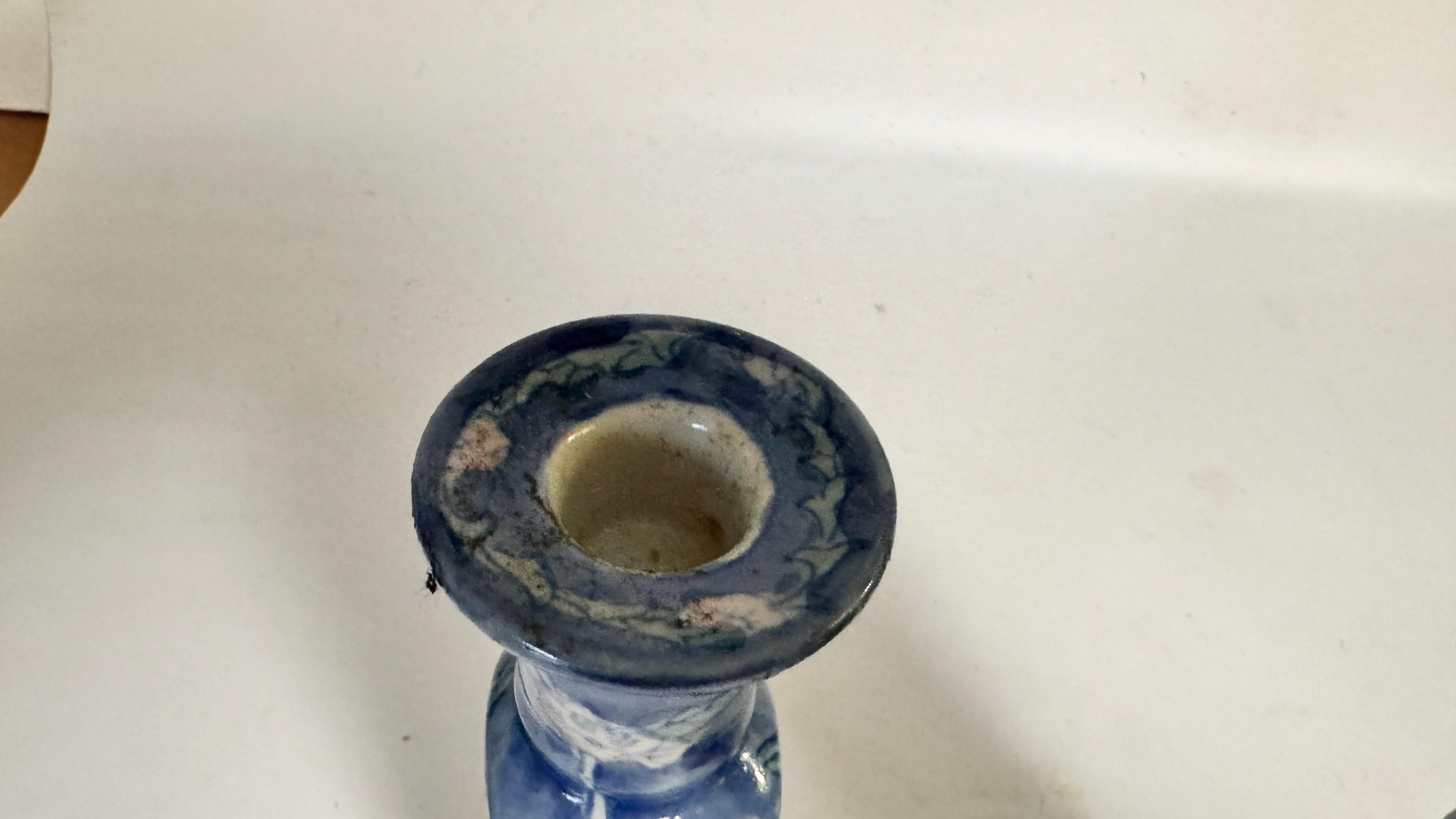 French Pair Pair of Candle holder In blue Ceramic France 1970s For Sale 1