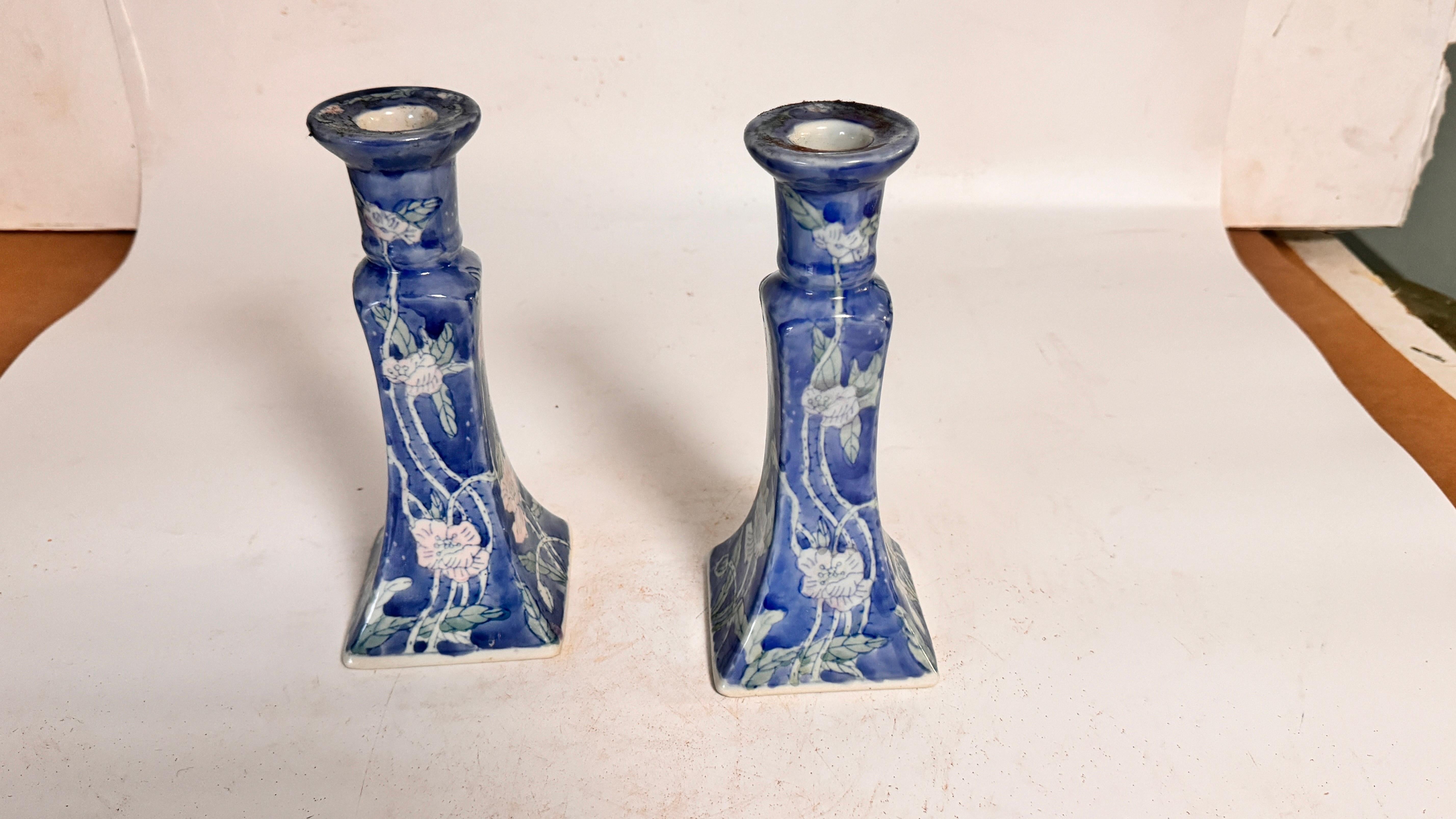 French Pair Pair of Candle holder In blue Ceramic France 1970s For Sale 3