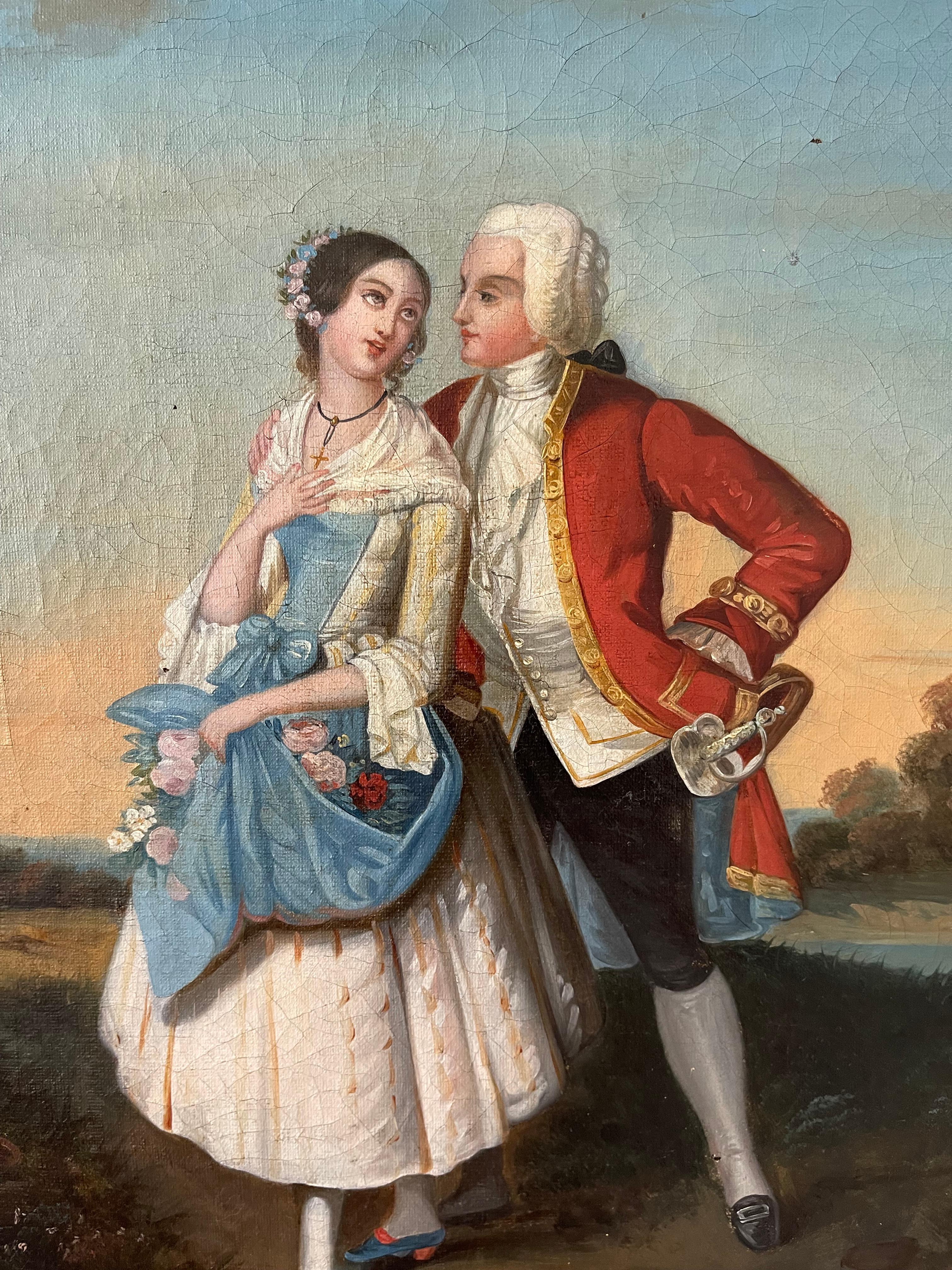 Französisches Paar, romantisches Paar, Gemälde, 19. Jahrhundert  (Romantik) im Angebot