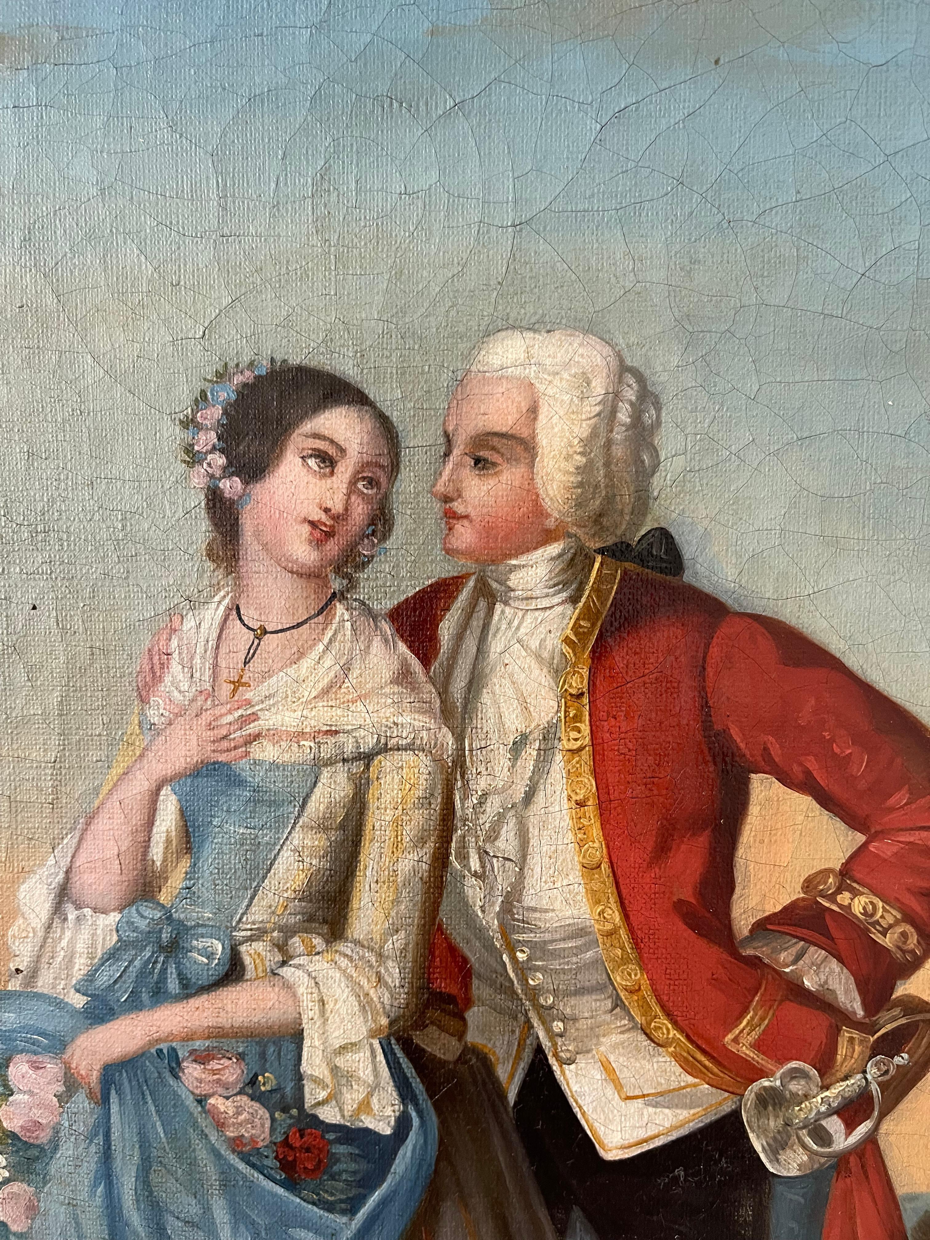 Romantic French pair romantic couple painting 19th-Century  For Sale