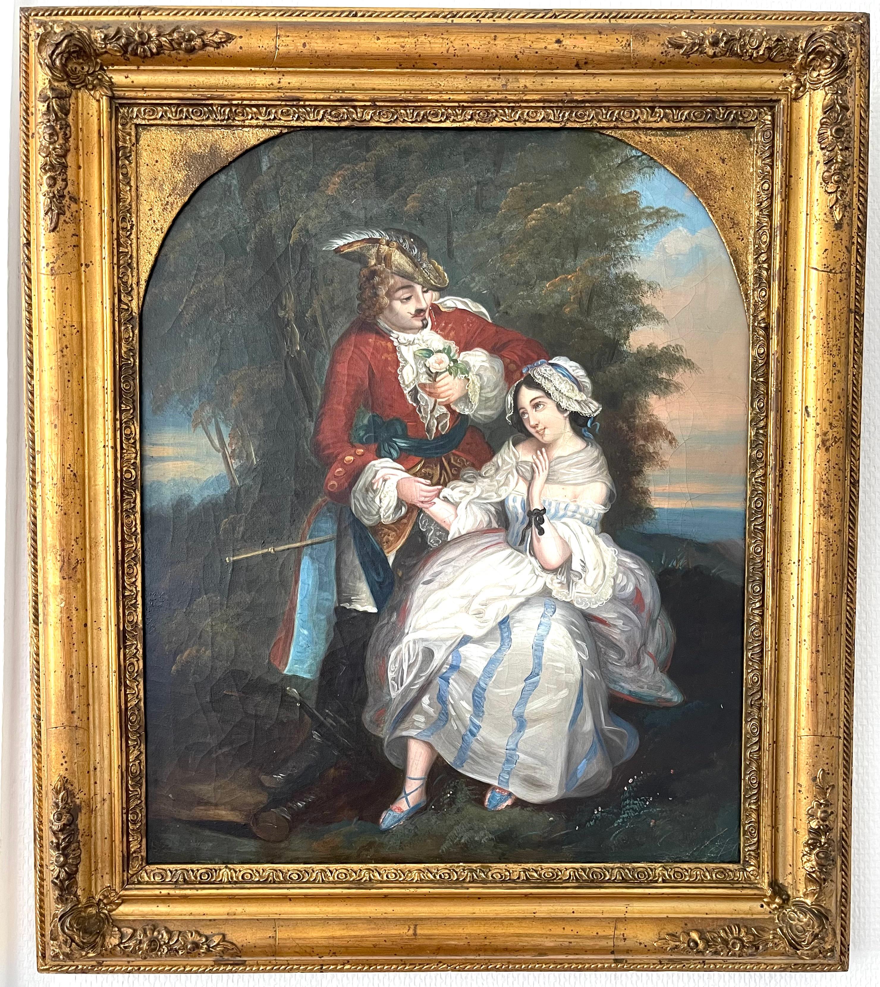 French pair romantic couple painting 19th-Century  In Good Condition For Sale In LA FERTÉ-SOUS-JOUARRE, FR