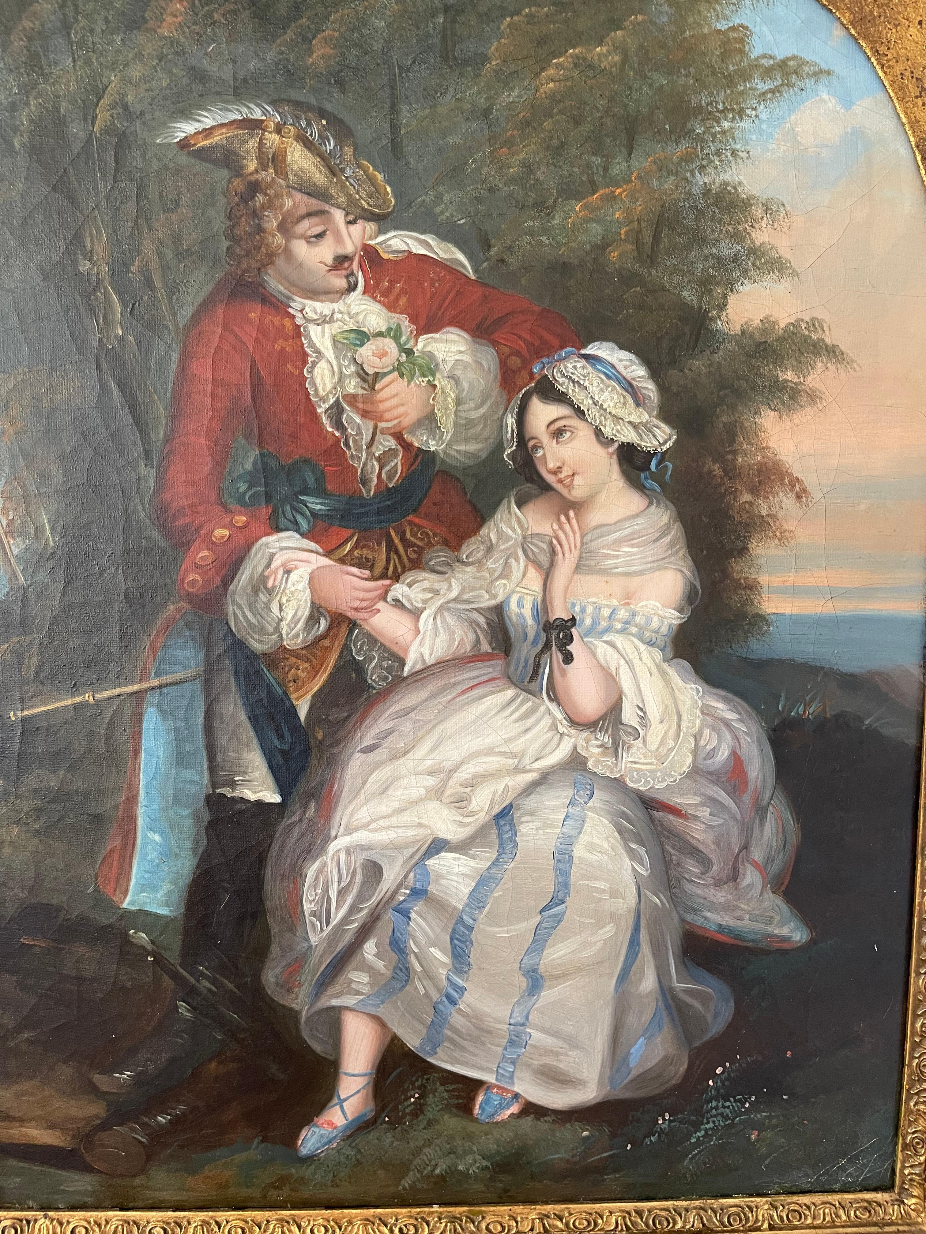 19th Century French pair romantic couple painting 19th-Century  For Sale
