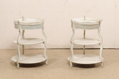 French Pair Round-Shaped Tiered Gueridon Tables w/ Pie Crust Top & Single Drawer