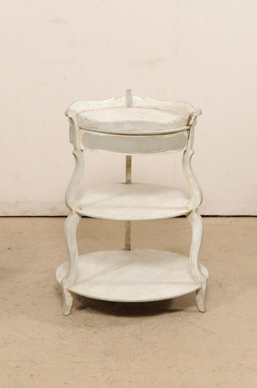 20th Century French Pair Round-Shaped Tiered Gueridon Tables w/ Pie Crust Top & Single Drawer