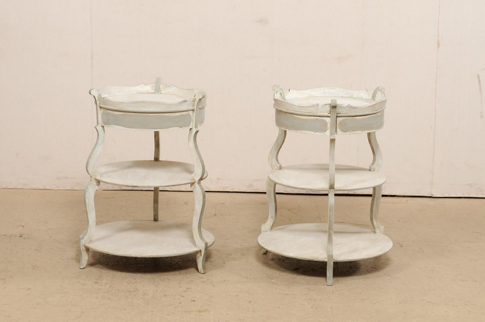 French Pair Round-Shaped Tiered Gueridon Tables w/ Pie Crust Top & Single Drawer 3