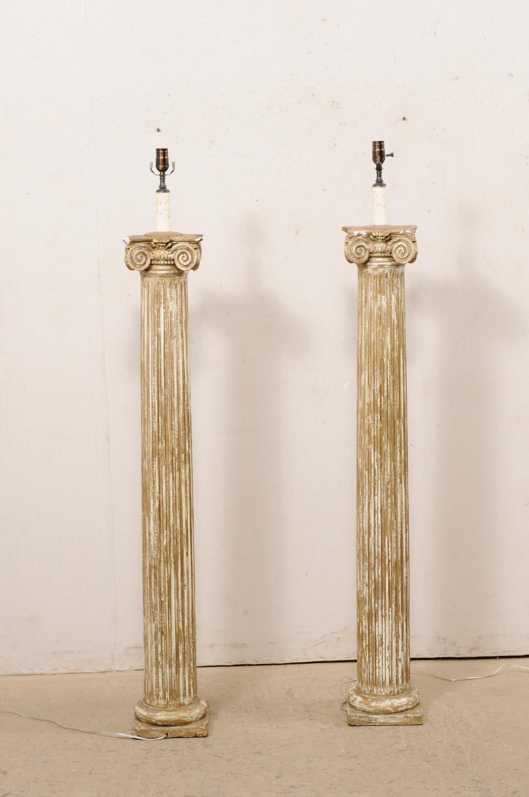 French Pair Single-Light Floor Lamps Created from 19th C. Ionic Fluted Columns For Sale 5