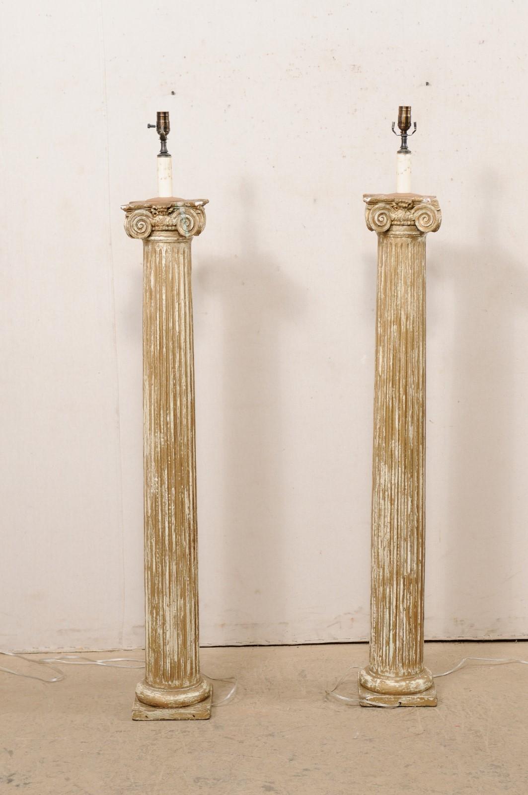 French Pair Single-Light Floor Lamps Created from 19th C. Ionic Fluted Columns For Sale 6