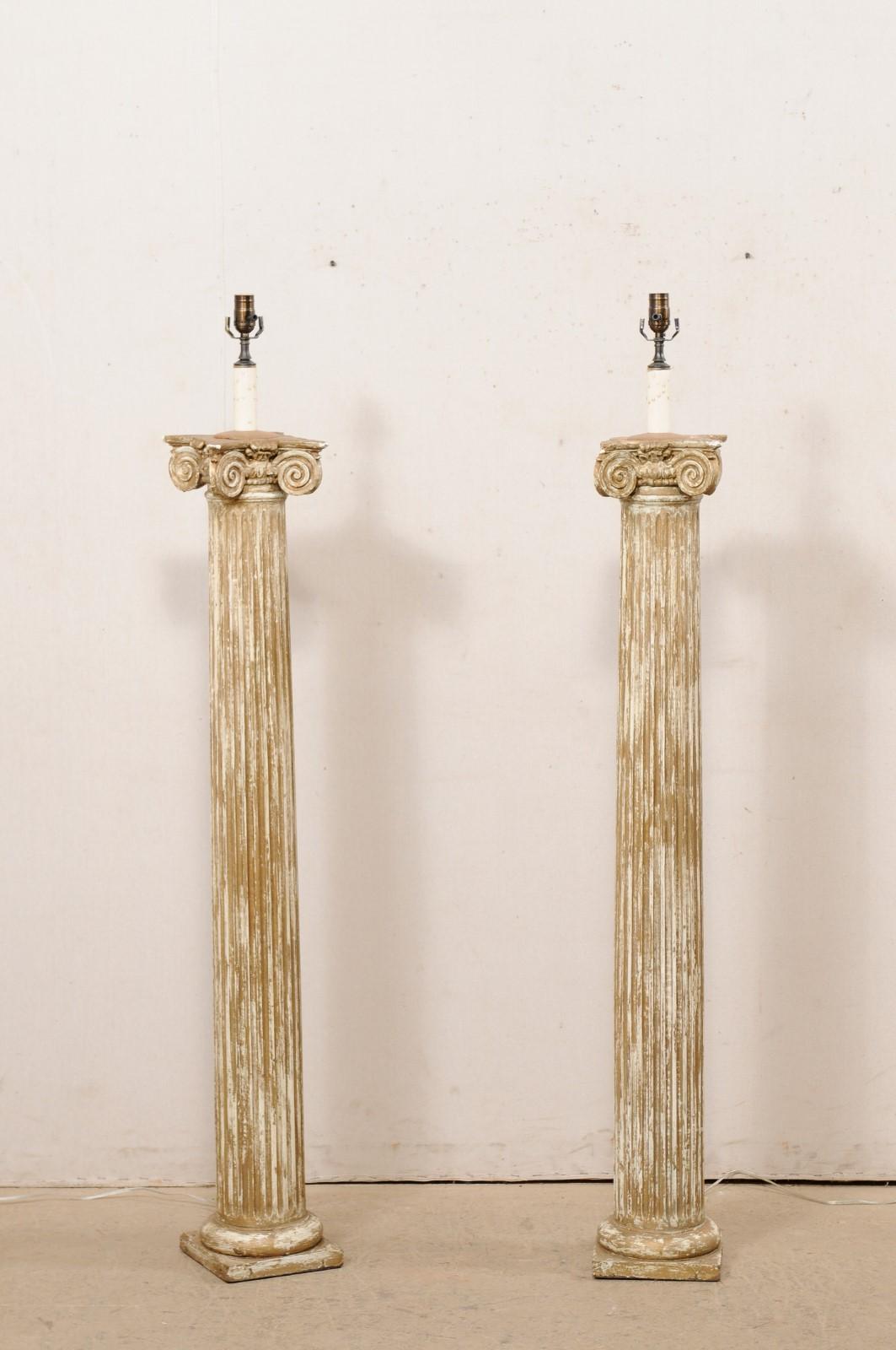 French Pair Single-Light Floor Lamps Created from 19th C. Ionic Fluted Columns In Good Condition For Sale In Atlanta, GA