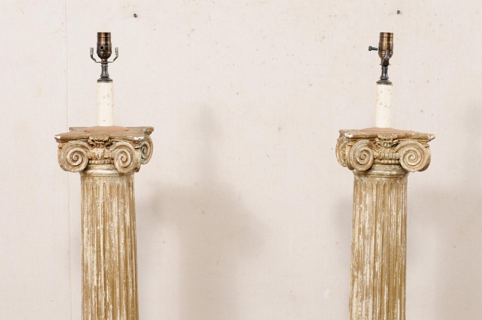 19th Century French Pair Single-Light Floor Lamps Created from 19th C. Ionic Fluted Columns For Sale