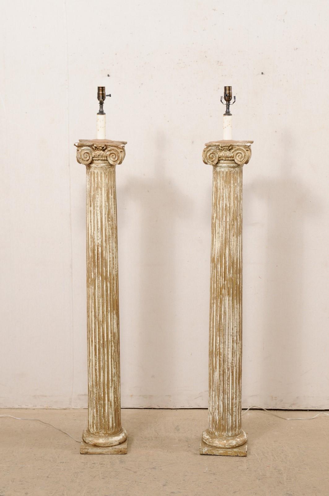 French Pair Single-Light Floor Lamps Created from 19th C. Ionic Fluted Columns For Sale 4