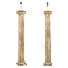 French Pair Single-Light Floor Lamps Created from 19th C. Ionic Fluted Columns