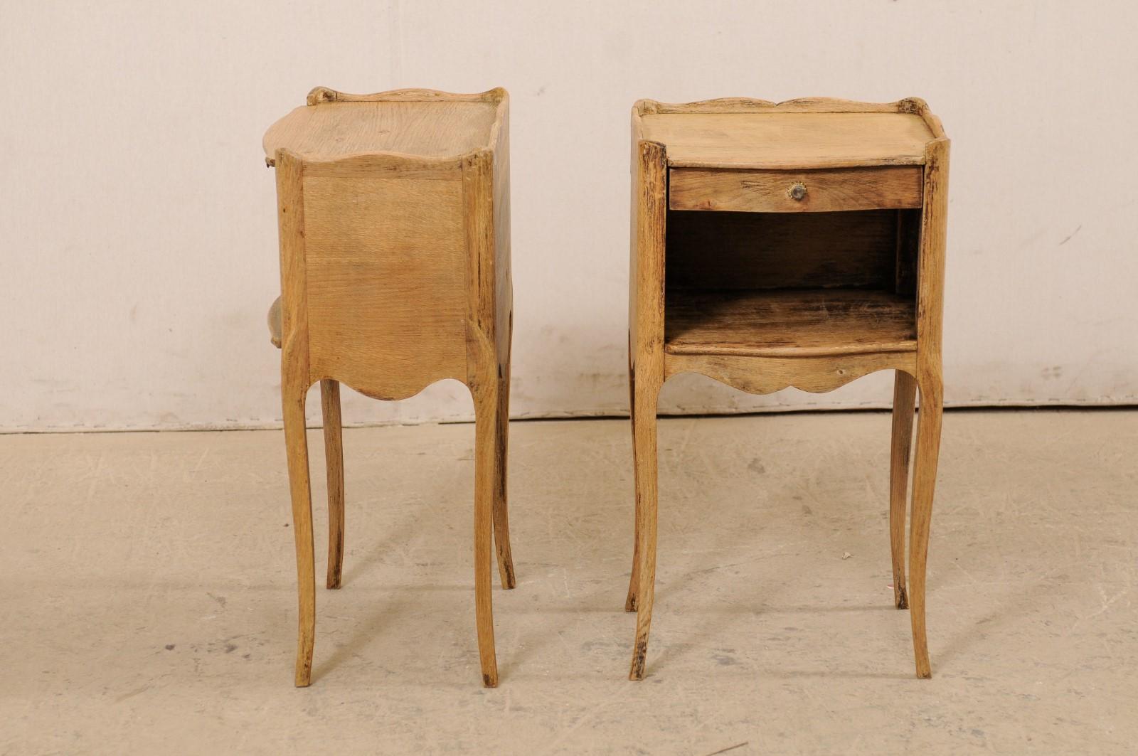 French Pair of Small Bleached-Wood Side Chests Raised on Slender Cabriole Legs 6
